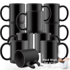 Matte Black Ceramic Coffee Mug Set (Pack of 12)