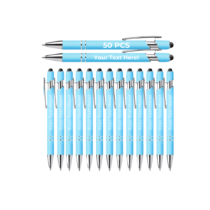 Personalised Retractable Ballpoint Pens (Light Blue, 12-Pack)
