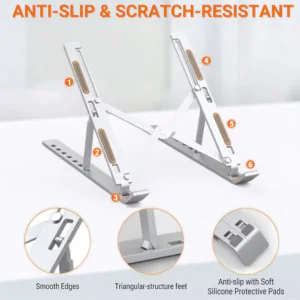 Adjustable Aluminum Laptop & Tablet Stand (Ergonomic, Silver)