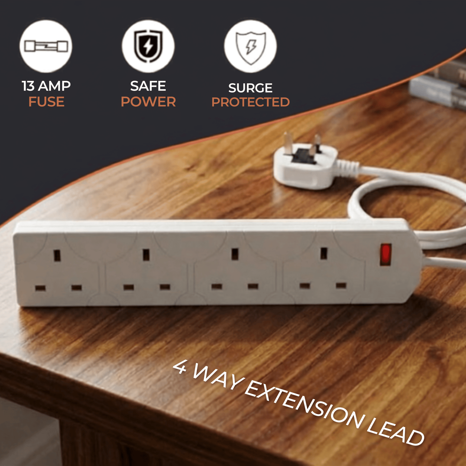 Heavy-Duty 4-Way Extension Lead with Surge Protection