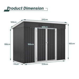 Metal Pent Roof Garden Shed Outdoor Storage Unit (4FT x 8FT)