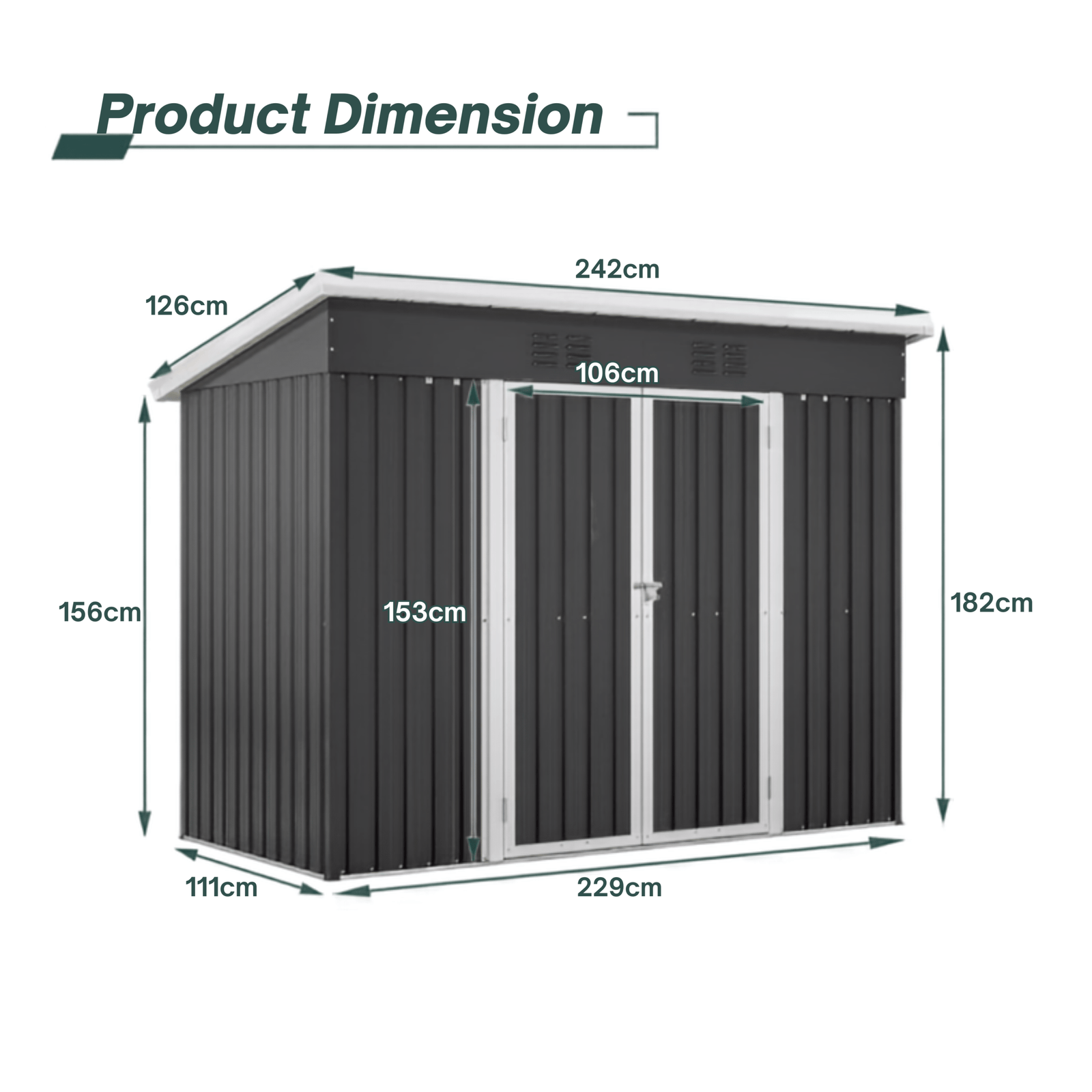 Metal Pent Roof Garden Shed Outdoor Storage Unit (4FT x 8FT)