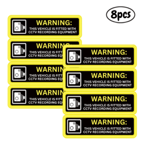 Yellow "Warning: CCTV Vehicle Fitted" Security Decals (8-Pack)