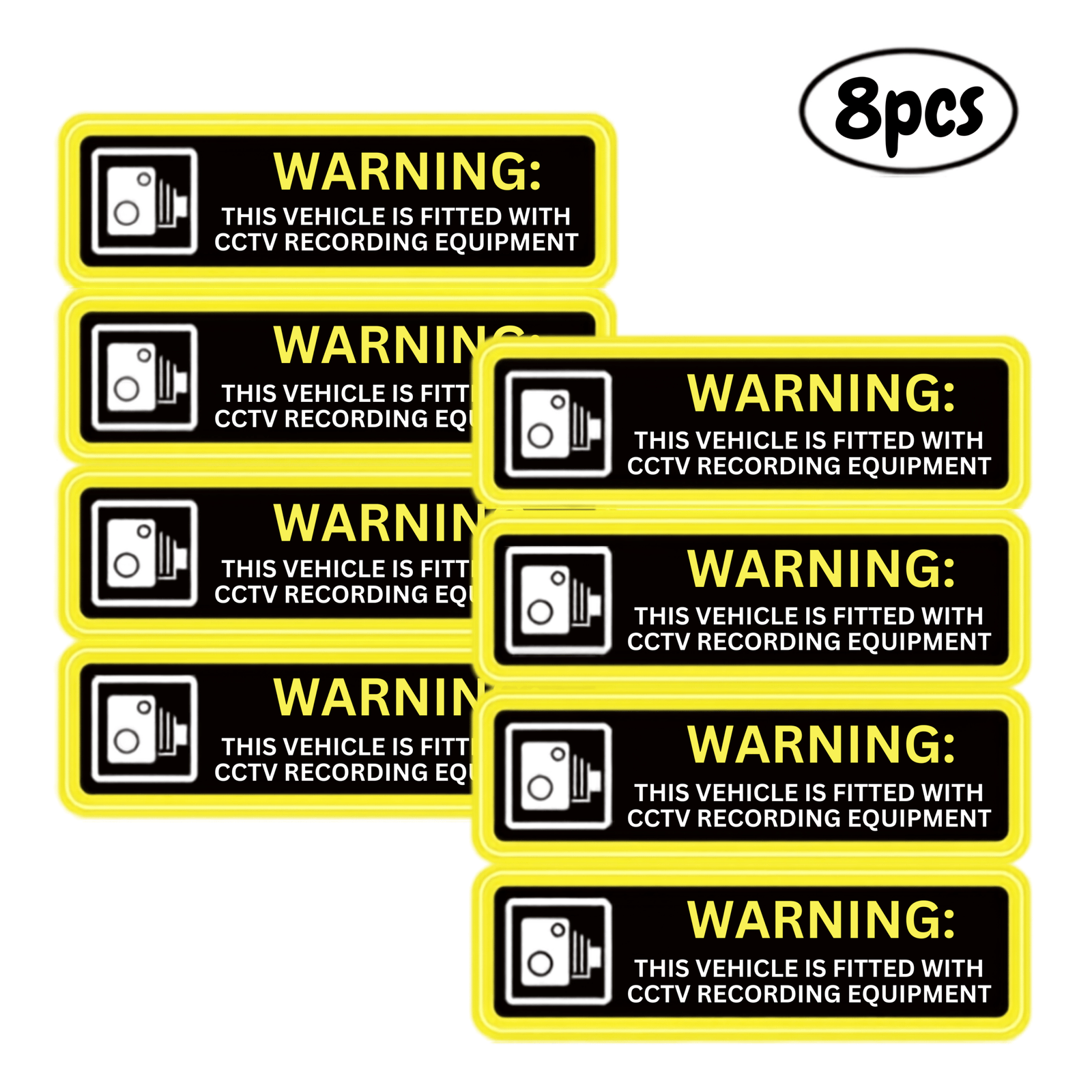 Yellow "Warning: CCTV Vehicle Fitted" Security Decals (8-Pack)