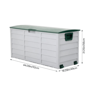 Heavy-Duty Plastic Garden Storage Bench Box - Light Grey Body with Green Lid, Weatherproof Outdoor Storage Chest (112cm x 49cm x 54cm)