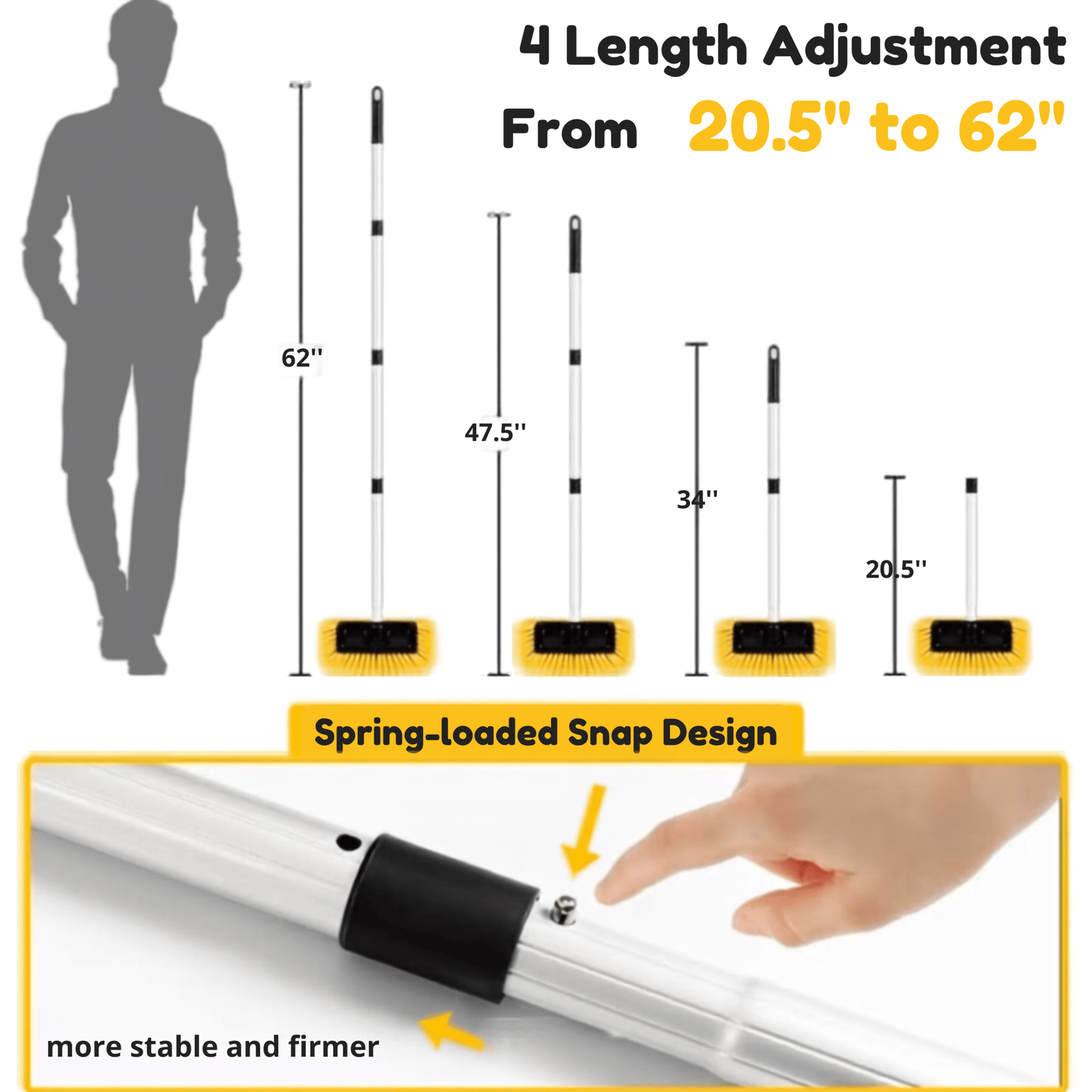 Telescopic Spring-Loaded Extension Pole (Adjustable 20.5" to 62") Car wash brush