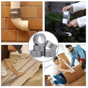 50mm x 5m Heavy Duty Silver Cloth Duct Tape (4 Pcs) - Waterproof Repair and Binding Adhesive for Pipes, Carpets, Cables, and Packing Boxes