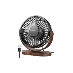 Compact USB-Powered Desktop Cooling Fan (Black & Wood Finish)