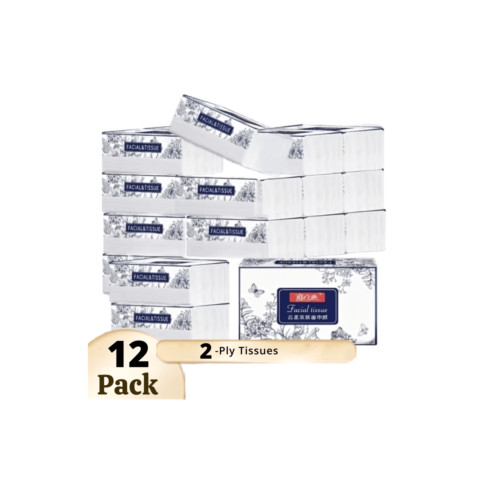 Multi-Pack Soft White Facial Tissues (12-Pack)