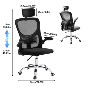 Ergonomic Office Chair, Desk Chair with Adjustable Height, 360° Rotation, Adjustable Lumbar Support & Headrest & Flip-up Armrest, Office Chairs for Home Office, Work, Bedroom