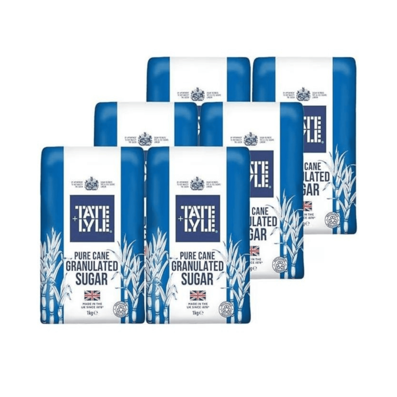 Tate & Lyle Pure Cane Granulated Sugar 1kg Bags – Premium Baking & Beverage Sweetener, Made in the UK – Bulk Pack of 6