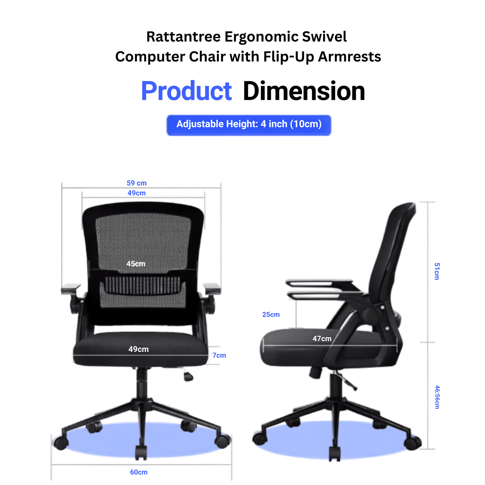 Ergonomic Mesh Swivel Office Desk Chair with Armrests (Black)
