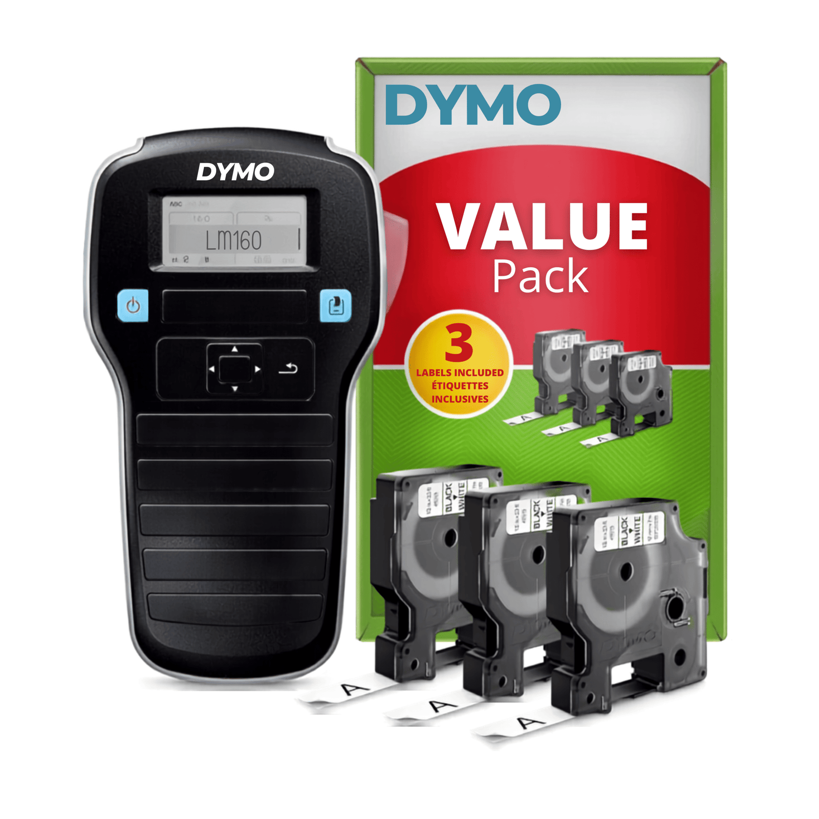 DYMO LabelManager 160 Handheld Label Maker Value Pack – Portable Label Printer with 3 Label Tapes Included