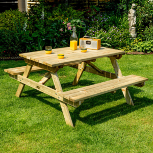 Classic Wooden Picnic Table with Built-In Bench Seating – Heavy Duty Outdoor Garden & Patio Dining Table