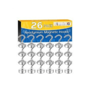 26 Pack Heavy Duty Neodymium Magnetic Hooks – Strong Rare Earth Magnet Hanger Set for Home, Kitchen, Office & Workshop