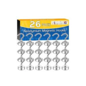 26 Pack Heavy Duty Neodymium Magnetic Hooks – Strong Rare Earth Magnet Hanger Set for Home, Kitchen, Office & Workshop