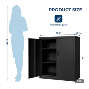 36" Heavy-Duty Metal Storage Cabinet with 2 Lockable Doors & Shelves – 31.5" x 15.75" Steel Office & Garage Credenza