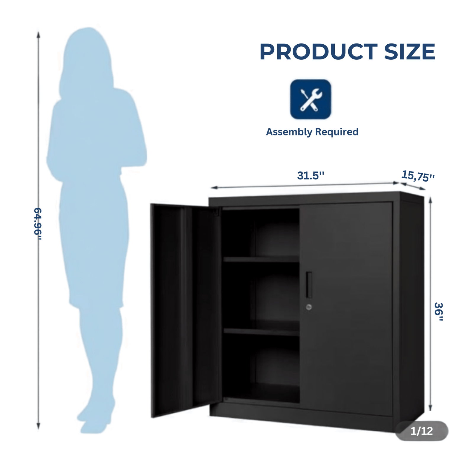 36" Heavy-Duty Metal Storage Cabinet with 2 Lockable Doors & Shelves – 31.5" x 15.75" Steel Office & Garage Credenza