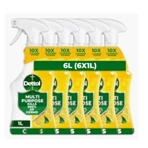 Dettol Multi-Purpose Cleaner Spray Citrus Lemon - 6L Bulk Pack (6 x 1L Bottles) - 10X Cleaning Power & Antibacterial Disinfectant
